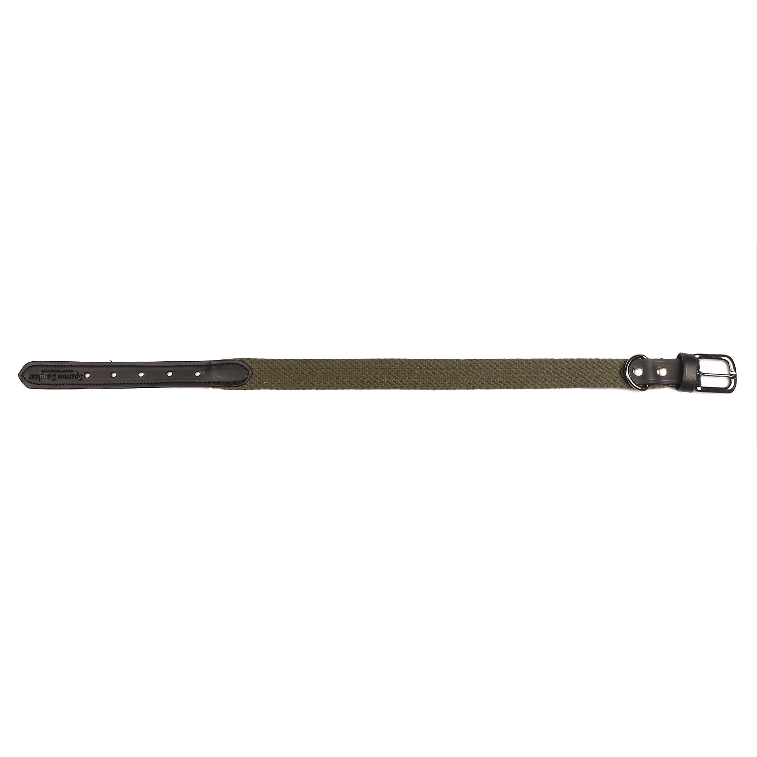 Sparrow Daughter Plain Cotton Dog Collar with Leather Reinforcement Adjustable Soft Breathable Neckbelt Heavy Duty Brass Hardware Strong D-Ring Walking Training Pets- Army Green, XL 3