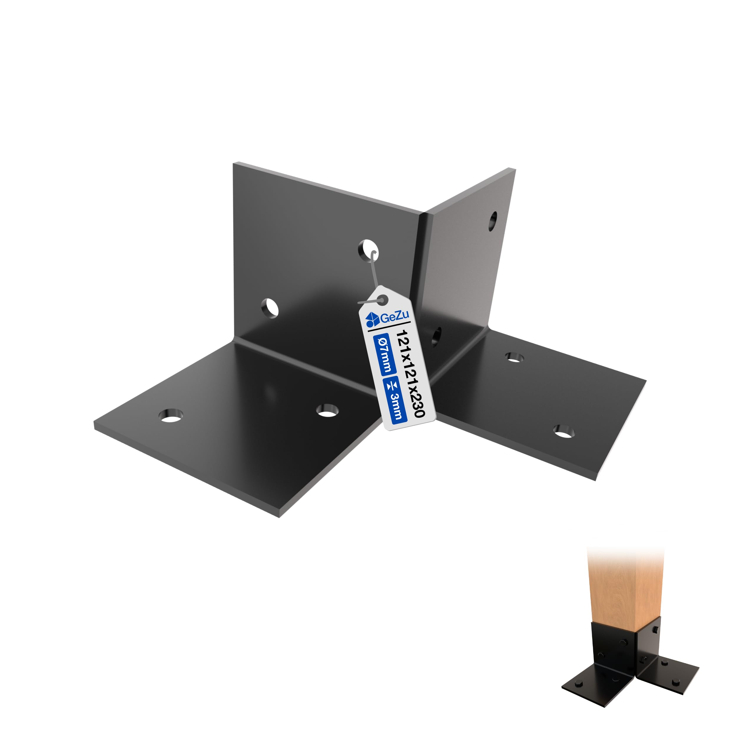 GeZu Impex Pergola Floor Bracket 121x121mm Black Powder Coated Wooden Pergola Kit Floor Plates Ground Fixing Floor Support Post Connector Bracket