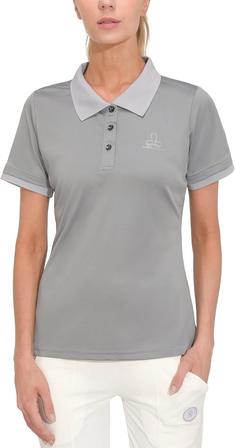 Little Donkey Andy Women's Lightweight Short Sleeve Golf Polo Shirt 3-Buttons Collared Quick Dry Moisture Wicking UPF 50+