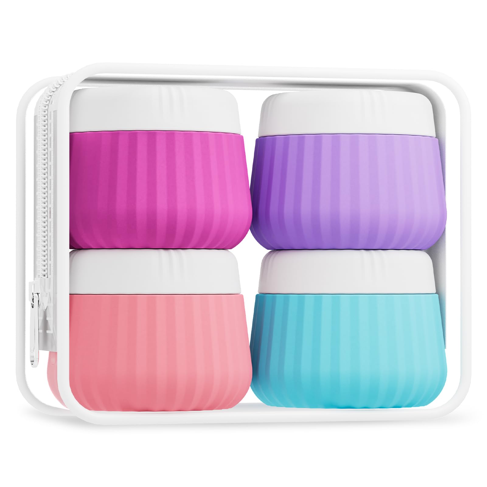 Mrsdry Travel Containers for Toiletries 4 Pack, TSA Approved Travel Size Toiletries, Travel Size Containers, With Clear Bag Leak Proof Silicone Jars,