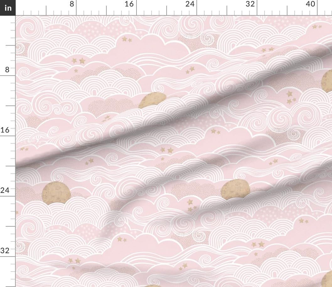 Spoonflower Fabric - Moon and Star Blush Pink Celestial Rose Quartz Soft Pastel Ight Baby Printed on Petal Cotton Fabric Fat Quarter - Sewing Quilting Apparel Crafts Decor