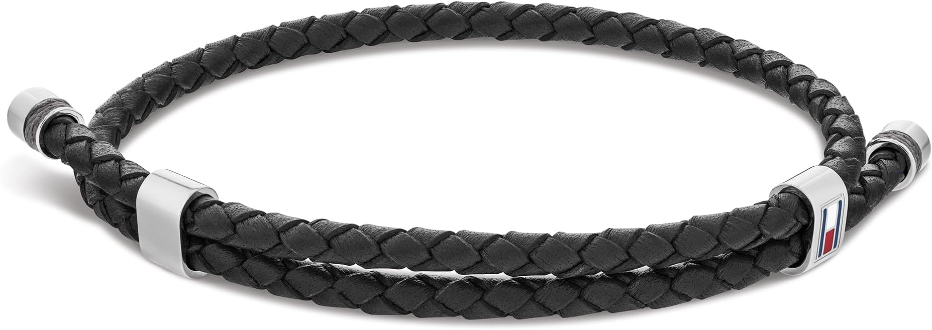 Jewelry Men's Bracelet with Double-Wrap Braided Black Leather - 2790224