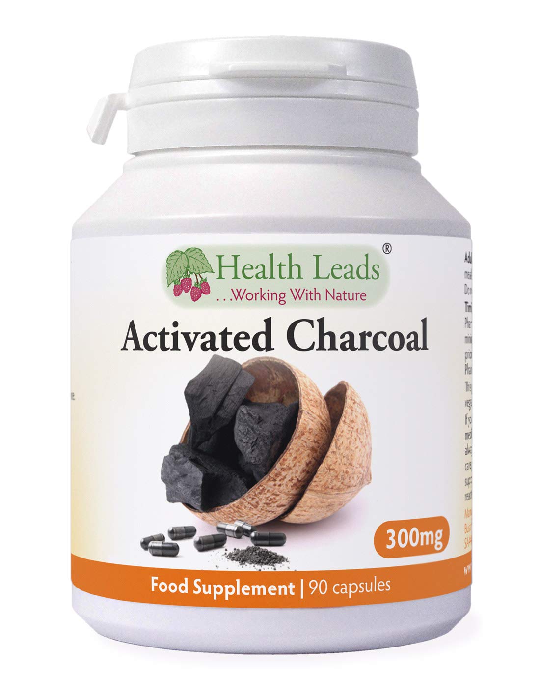 Activated Coconut Charcoal 300mg x 90 Capsules (Cocos nucifera), 100% Natural, High Absorbency, Vegan, Magnesium Stearate Free & No Nasties, Made in Wales