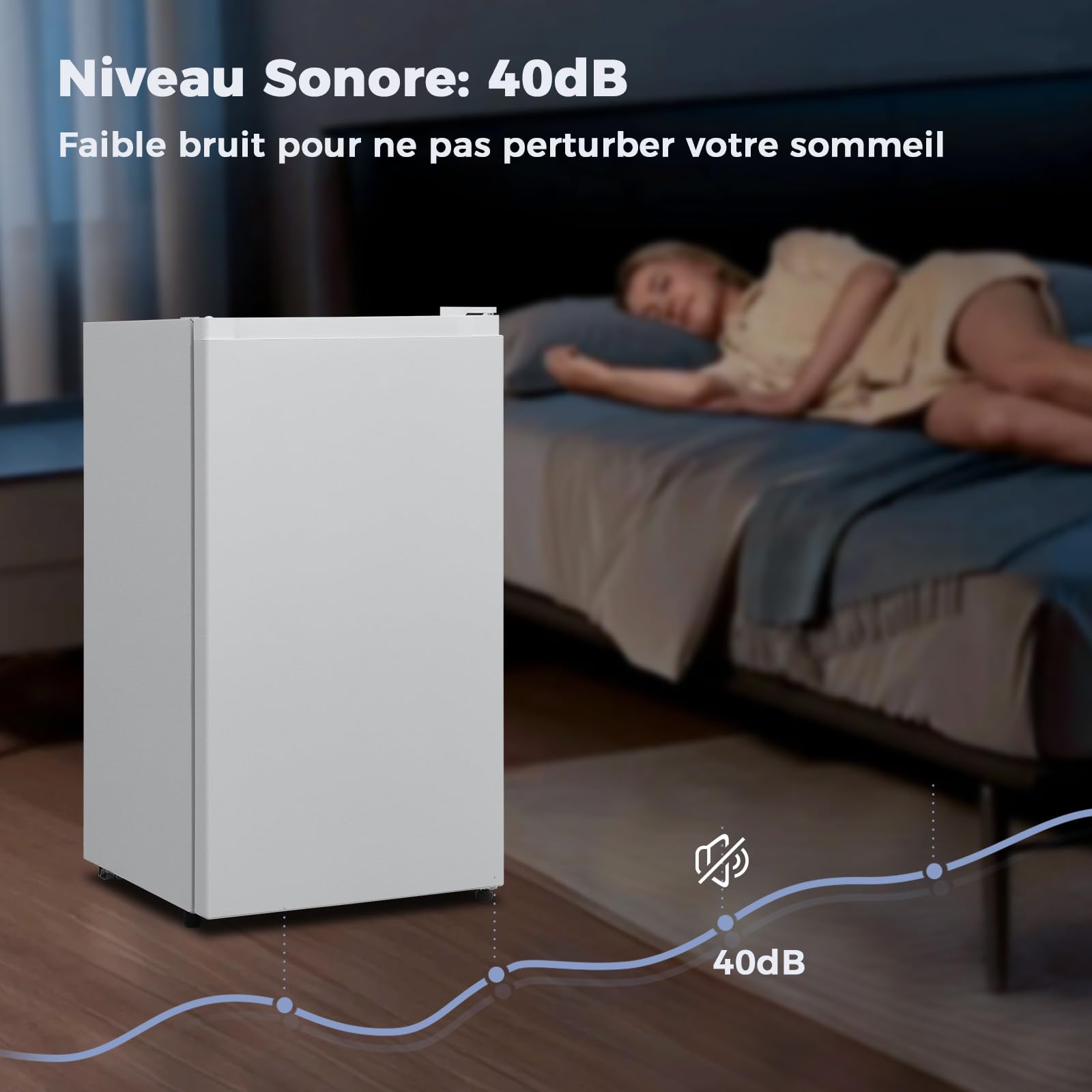 Smad Mini Frigo, 91L, Thermostat Réglable à 7 Niveaux, 2-8℃, Zone de Fraîcheur -3-0℃, Porte Réversible, Petit Frigo Silencieux pour Chambre, Hôtel, Studio, Bureau, Blanc