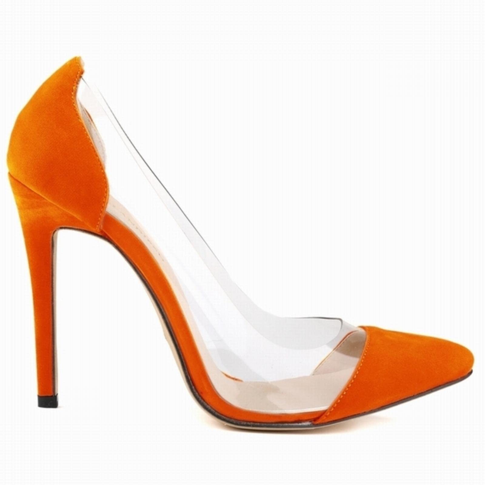 QIANKUN Stiletto Ladies High Heels Sexy Ladies Pointed Toe Velvet High Heels Ladies Party-Orange,6