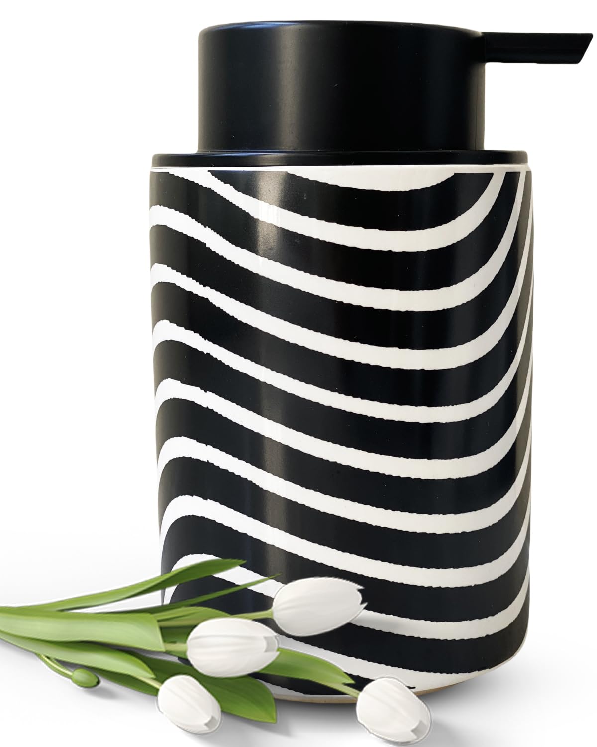 UNBONSOUHAIT Liquid Ceramic Hand Soap Dispenser for Bathroom Deco,12ounce Refillable Chic Liquid Soap Dispenser for Kitchen,Lotion Dispenser (Zebra