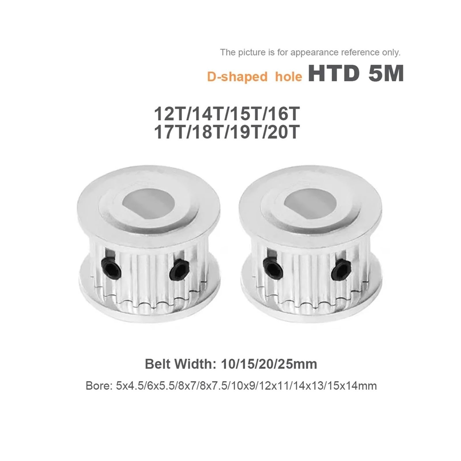 1 pz D-foro HTD 5M Puleggia dentata 12T/14T/15T/16T/17T/18T/19T/20denti 5x4.5mm ~ 15x14mm Ruota motrice sincrona 25mm(Bore 6x5mm,19T)