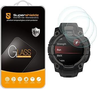 Supershieldz 3 Pack Designed for Garmin Instinct 3 45mm Solar/Amoled Tempered Glass Screen Protector, Anti Scratch, Bubble Free