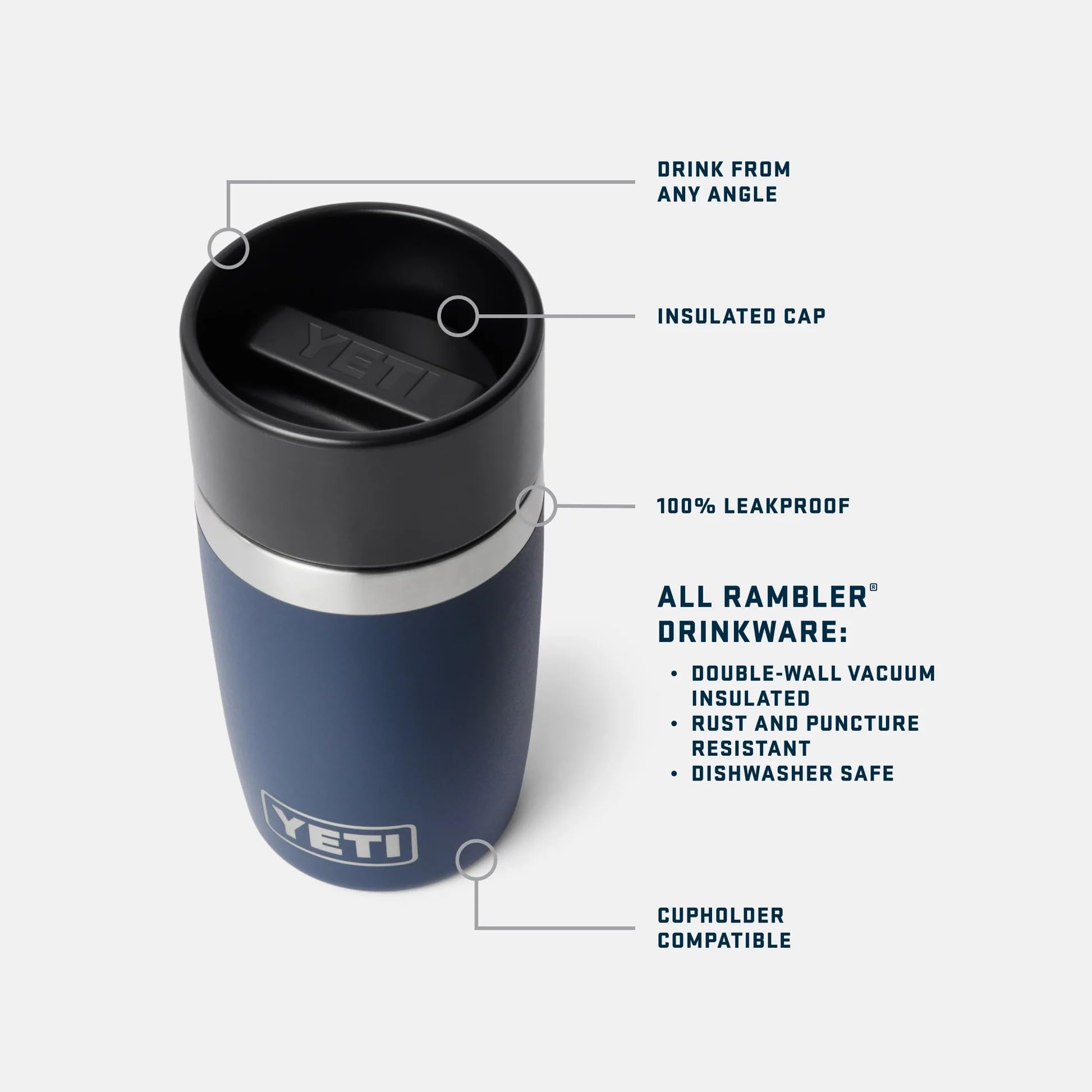 YETI Rambler Bottiglia da Viaggio, Bottiglia per Caffè Isolata Vacuum in Acciaio Inossidabile con Cap Commuter Leakproof Hotshot, nero, 237 ml