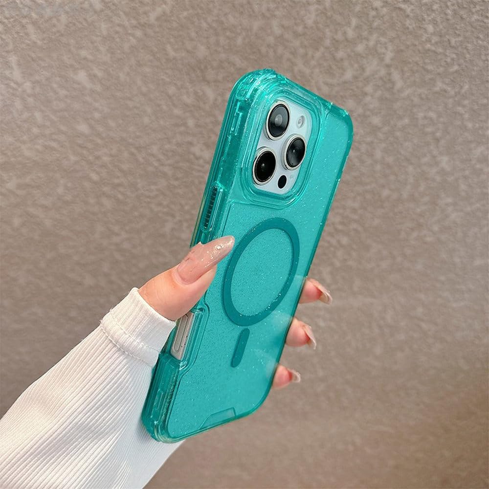 Etui na telefon 3 w 1 z brokatowym neonowym kolorem, przezroczyste, do iPhone'a 16, 16Pro Max, 15 Pro 14, 13, 12, magnetyczne, do ładowania bezprzewodowego, czerwone, do iPhone'a 12 Pro Max