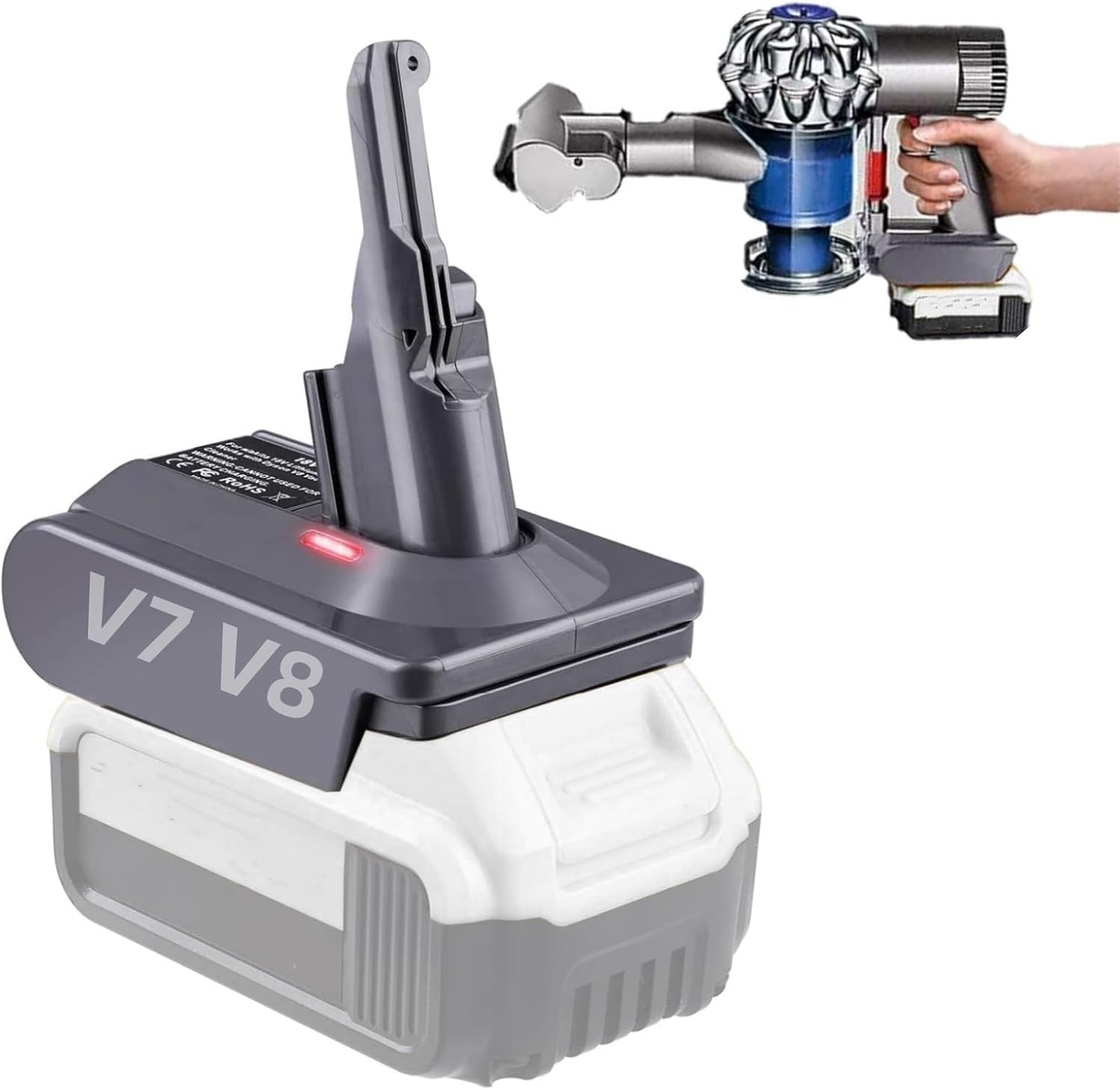 YUHDWRE DW20V7V8 for Dewalt to for Dyson V7 V8 Adapter, Adapter Convert for Dewalt 20V Max Battery to for Dyson V7 V8 Handheld Vacuum Cleaner(Replace for V7 V8 Original Battery)