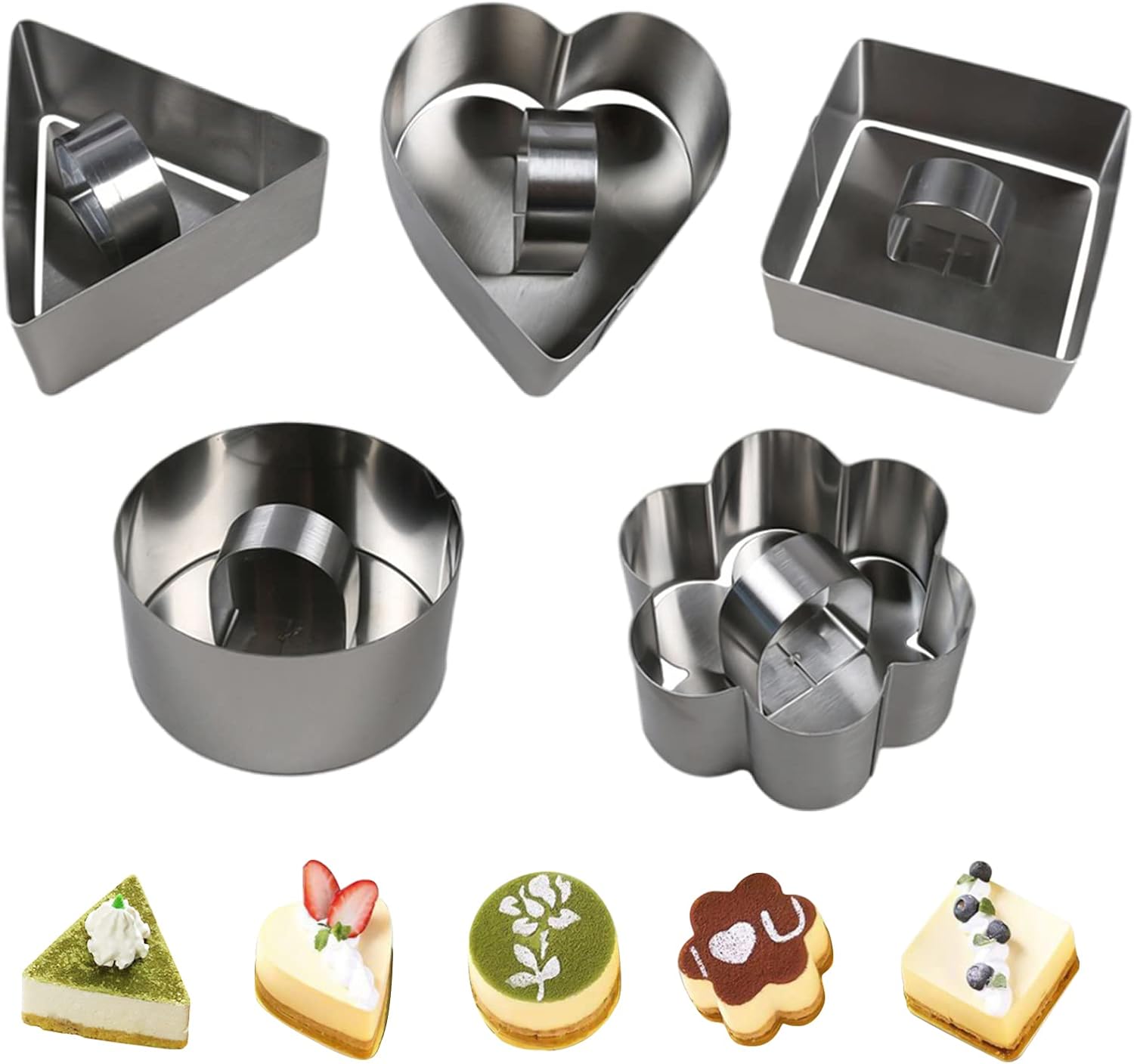 5PCS Stainless Steel Cake Ring Mold Set, LIUCONGBD 5 Different Shapes