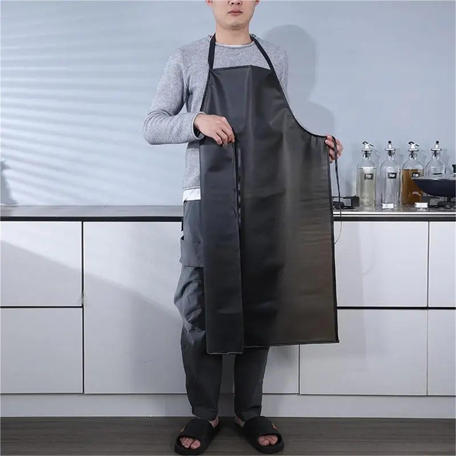2 Pezzi Grembiuli Impermeabili in PVC Nero da Cucina, Accessori for Cucinare, lavori Domestici, ristoranti, fattorie, Utensili for la Pulizia Grembiule da Lavoro(80 * 55cm)