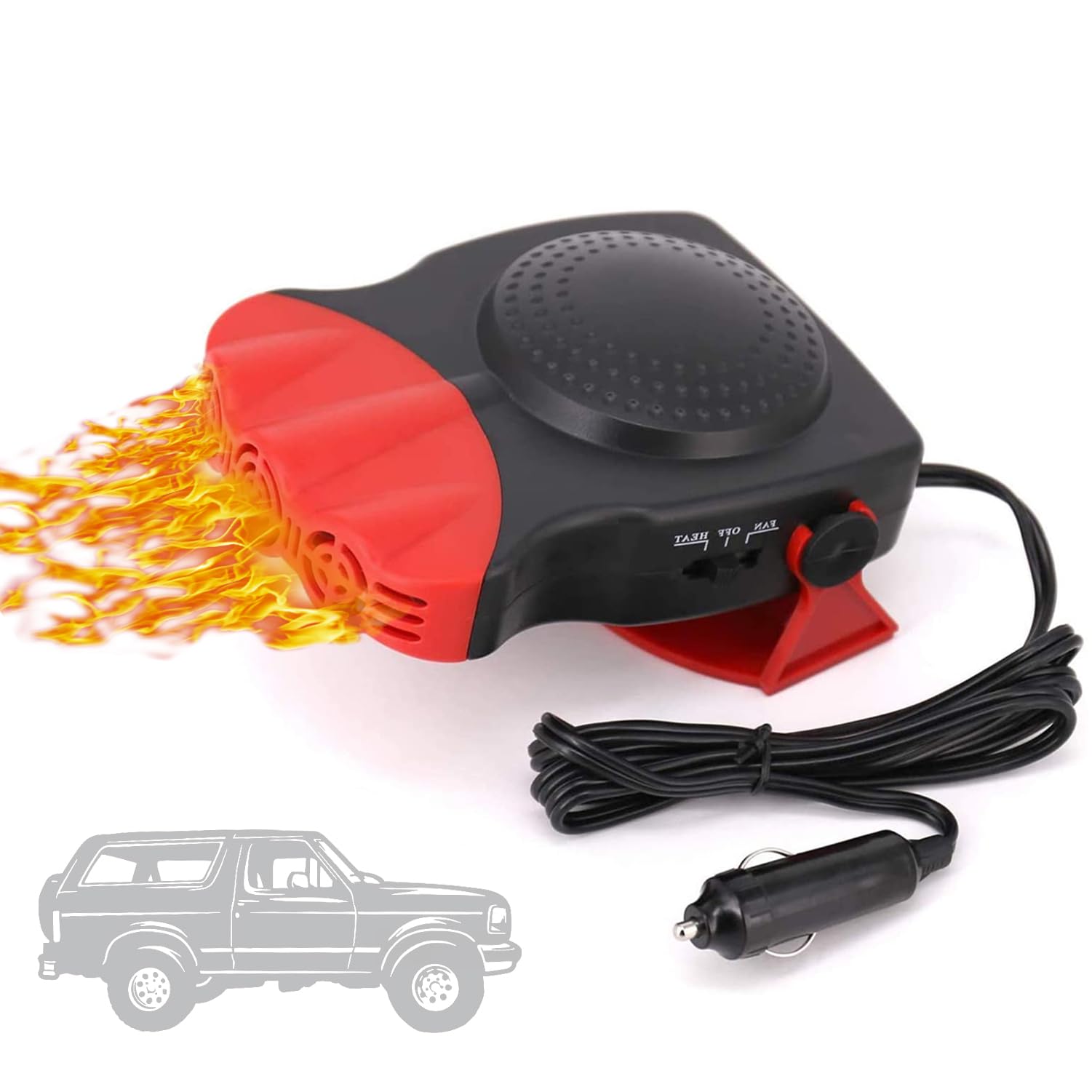Chauffage Voiture 12V 150W Degivreur Pare Brise, Chauffage de Voiture 2 en 1 Chauffage Rapide, Refroidissement, Chauffage Soufflant Voiture Allume Cigare pour Toutes Les Voitures, 360 ° Rotatif