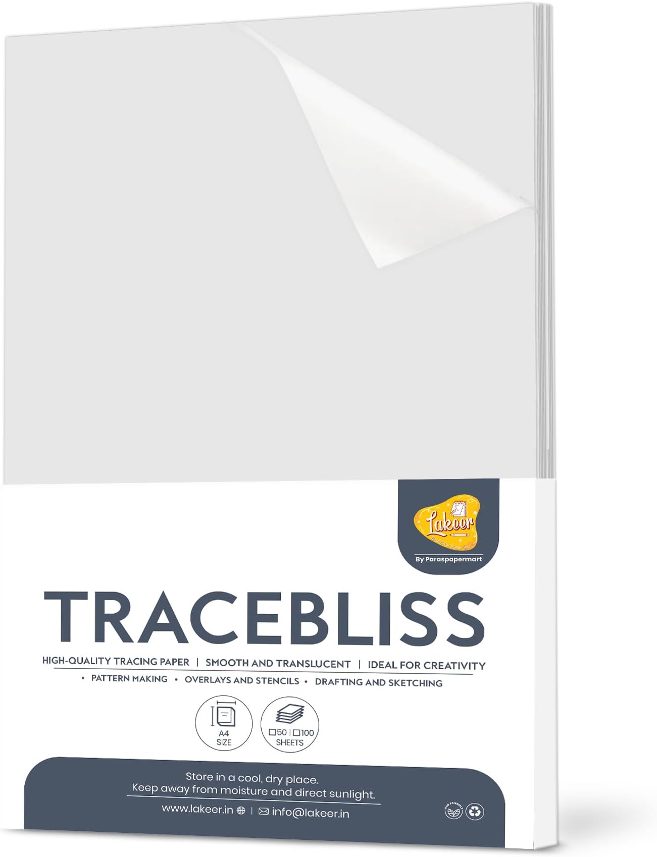 Lakeer A4 Size Artist’s Tracing Paper, 50 Sheets-Translucent Sketching and Tracing Paper for Pencil, Marker and Ink, Lightweight