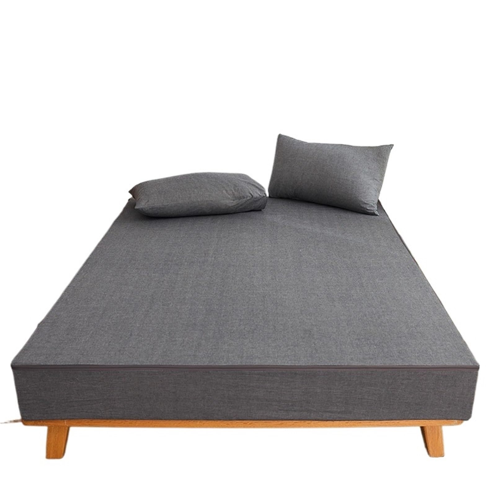 Zipped Mattress Protector Cotton Zippered Mattress Protector Breathable Cover & Encasement, 6-Sides Fully Enclosed Fitted Sheet(Dark Grey,180x200x30cm 1PC)