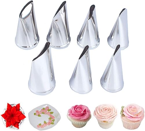Miniatura 4 de Juego de 7 puntas grandes para tuberías, 3 puntas de crema de hierba rusa, herramienta para hornear y 7 boquillas de acero inoxidable de hojas (17