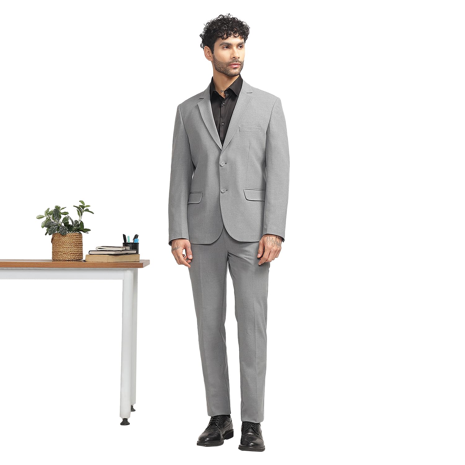 subtract Men Slim-Fit Single-Breasted 2-Piece Stretchable Formal Suit-picture-56