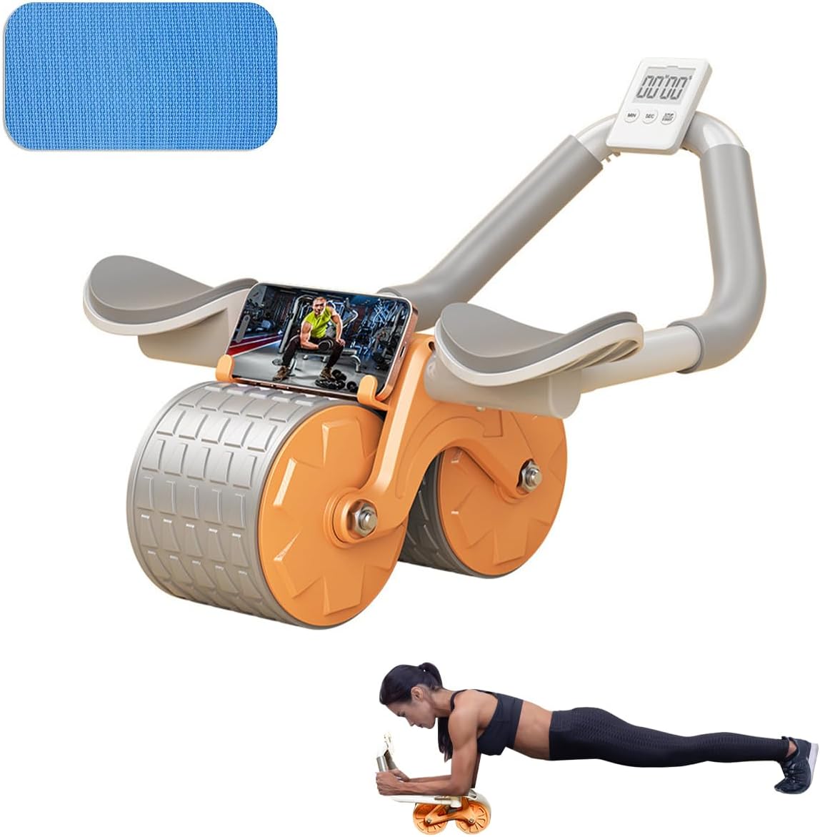 Abs Roller Wheel Automatic Rebound Abdominal Wheel Portable Core Exercise Equipment Abdominal Exercise Roller Ab Workout Equipment with No-slip Elbow Support & Timer for Home Gym Strength Training