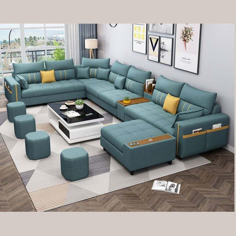 Image of Homax. Rebecca Modular Smart Sofa 12 Seater U Shape - High Back Interchangeable Sectional with Pop-Up USB Charging, Smart Console, Storage, Side Pockets, Modern Living Room Furniture - Teal