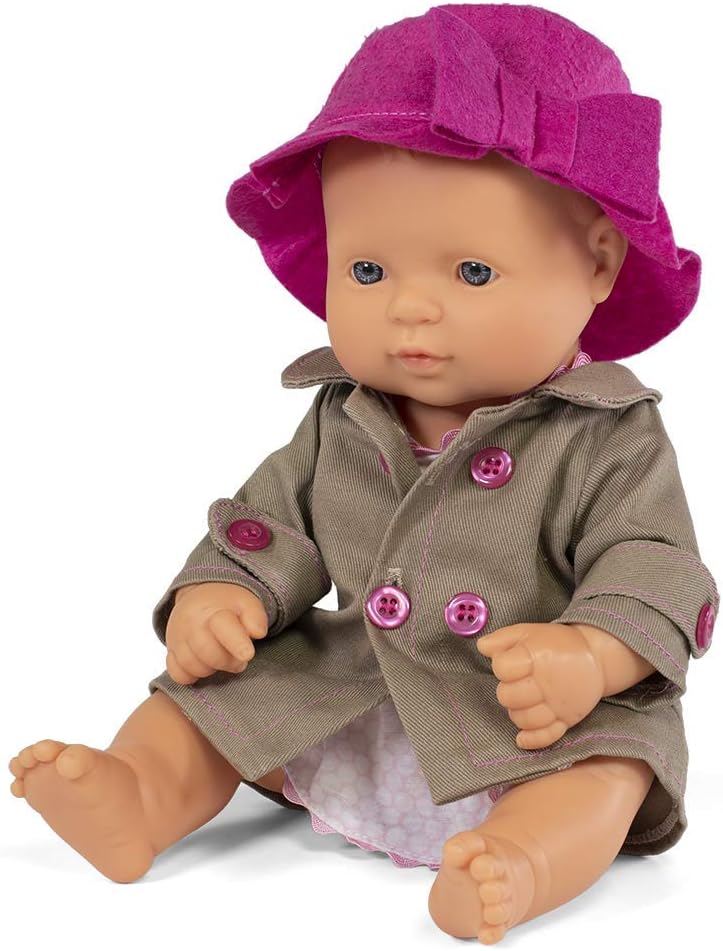 Miniland Gift Box with 32 cm Baby Doll with European Features and Clothes Included, Dress and Coat Set with hat 31203, 32 cms