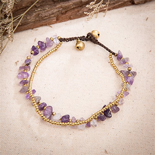 Kelistom Bohemian Ankle Bracelets For Women Teen Girls, Handmade Natural Stone Beaded Chain Anklet (Purple-Two Layers) #TOP2