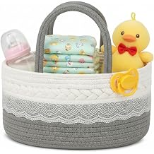Baby Diaper Caddy Organizer,Woven Rope Nursery Storage Bin,Newborn Gift Basket,Extra-Large Cotton Basket with Removable Compartments,Portable Grey, Large