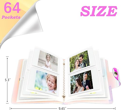 Miniatura 4 de Paquete de 2 mini álbumes de fotos con una sola mano, 64 bolsillos, soporte portátil para tarjetas fotográficas Kpop para Fujifilm Instax