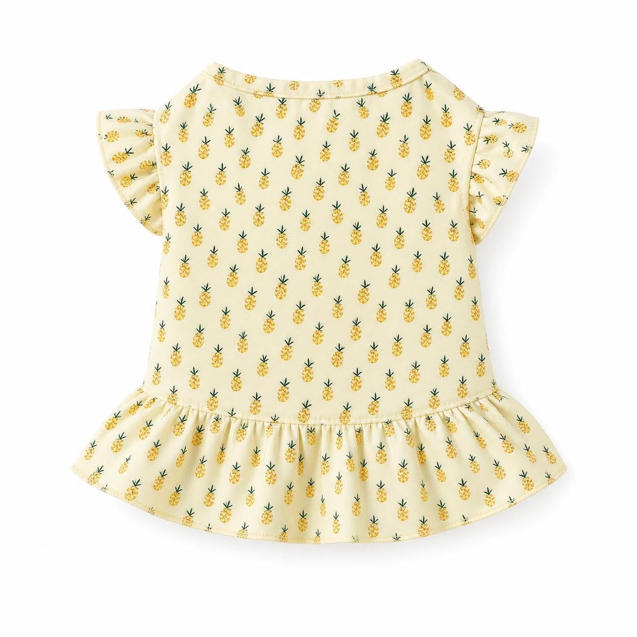 Kleid für kleine bis mittelgroße Hunde, Atmsaktives Prinzessin Kleid für Frühling und Sommer, für besondere Anlässe, Gelb mit Ananas, Gelb, S (empfohlen 14-17,5 kg)