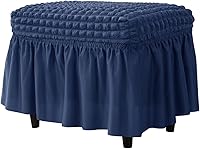 Vista 13 de SZJIAHTM Funda otomana elástica de celosía, funda elástica suave con falda, reposapiés rectangular de poliéster, protector de muebles moderno