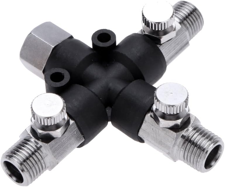 ABEST Airbrush Hose Joint 3 way air Spliter Fitting 1/8" with adjust knob valve