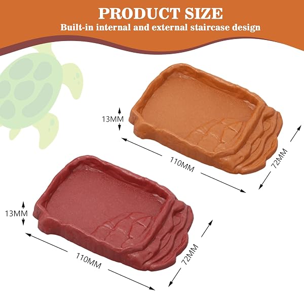 2 Pezzi Ciotola Per Tartarughe Di Terra Abbeveratoio Per Tartarughe Teca Per Rettili Bacino Idrico Del Bacino Alimentare Reptile Per Tartarughe Geco Serpente（Marrone rossastro + giallo） - 2