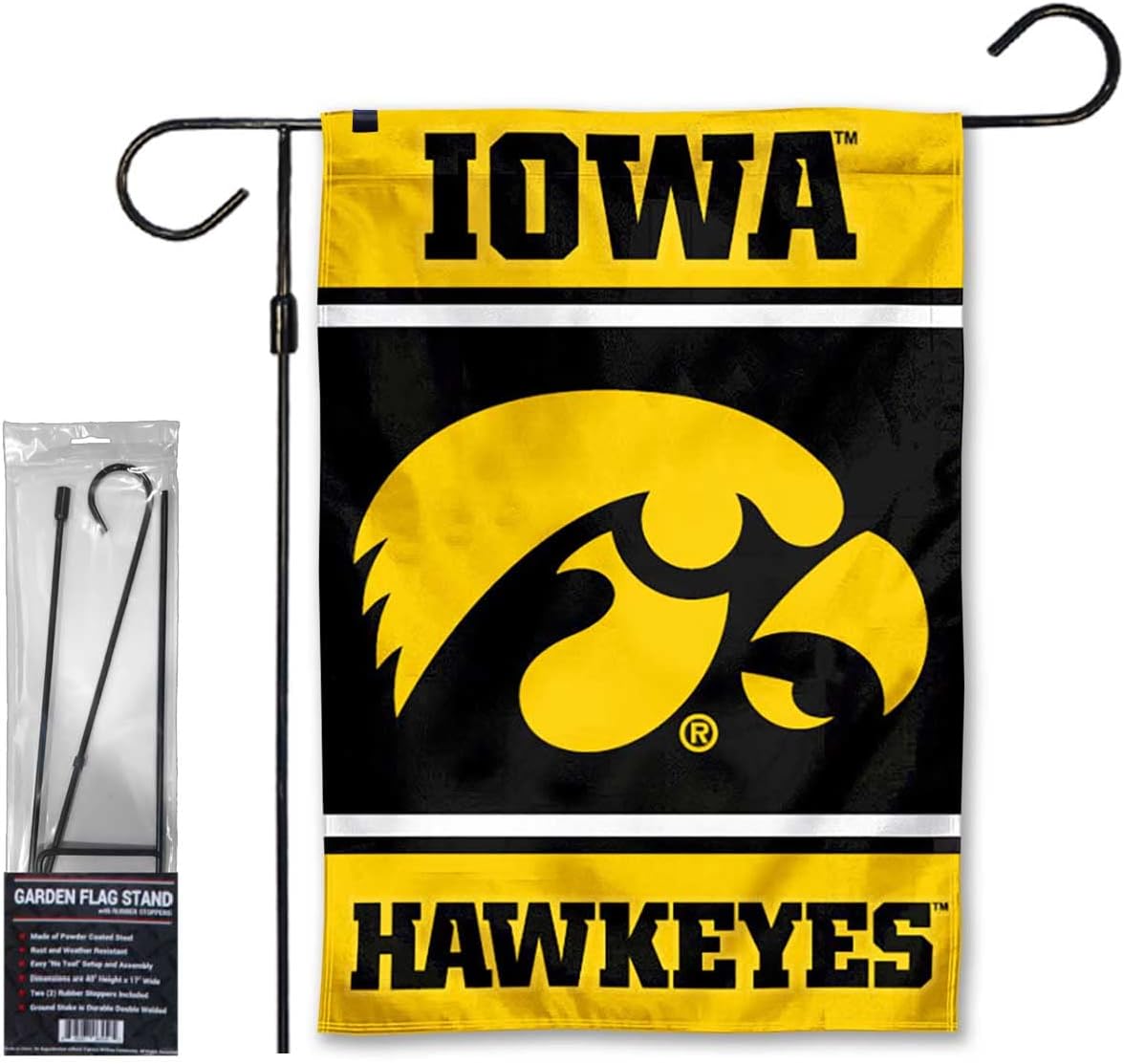 Hawkeyes Garden Banner Flag with Flag Pole Stand Set
