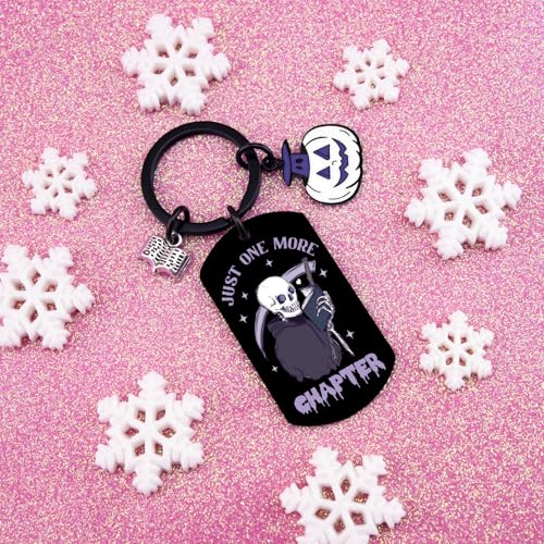 UYBEPU Book Accessories Keychain Book Lovers Gifts Goth Bookish Gifts for Books Lovers Just One More Chapter Reading Books Club Gift for Readers Librarian Gift for Bookworm Skull Keychain