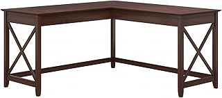 Bush Home Key West 60W Modern Farmhouse L Shaped Desk in Bing Cherry, 60-Inch Corner Computer Table for Home Office Workspace