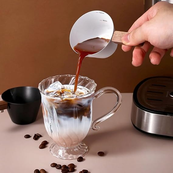 304 Stainless Steel Espresso Measuring Cup, Scale Shot Glass with V-Shaped Pour Spout, Wide Mouth Coffee Cup Home Barista, 1 Pack