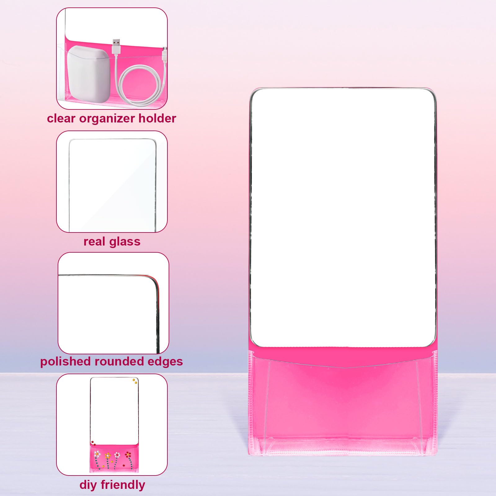 Miroir Magnétique Rectangulaire 17.3x13.3 Cm - Pour Casier, Frigo, Bureau - Cadre Noir, Aimants Puissants