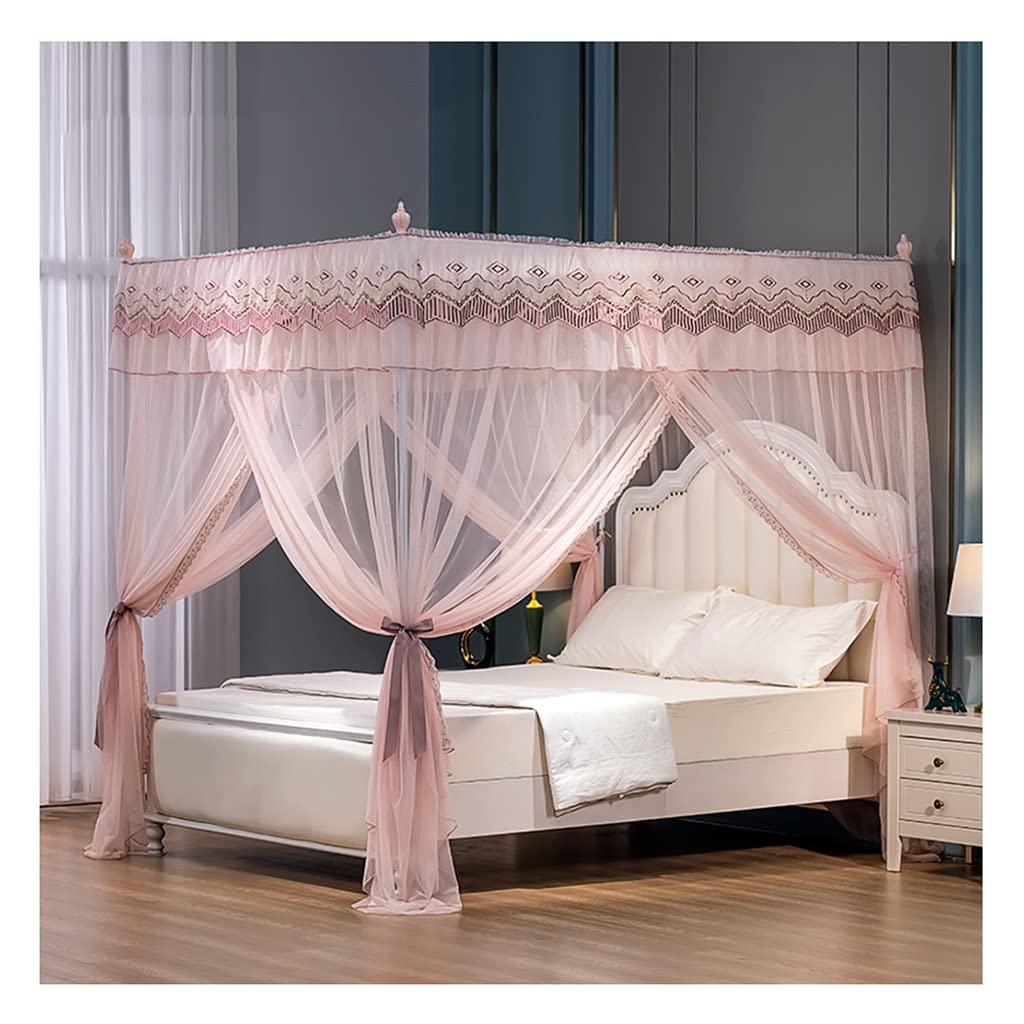 Baldacchino rosa con supporto in metallo, zanzariera da pavimento, design in pizzo, facile installazione e pulizia, perfetto per camere da letto (dimensioni: 200 x 220 x 200 cm)