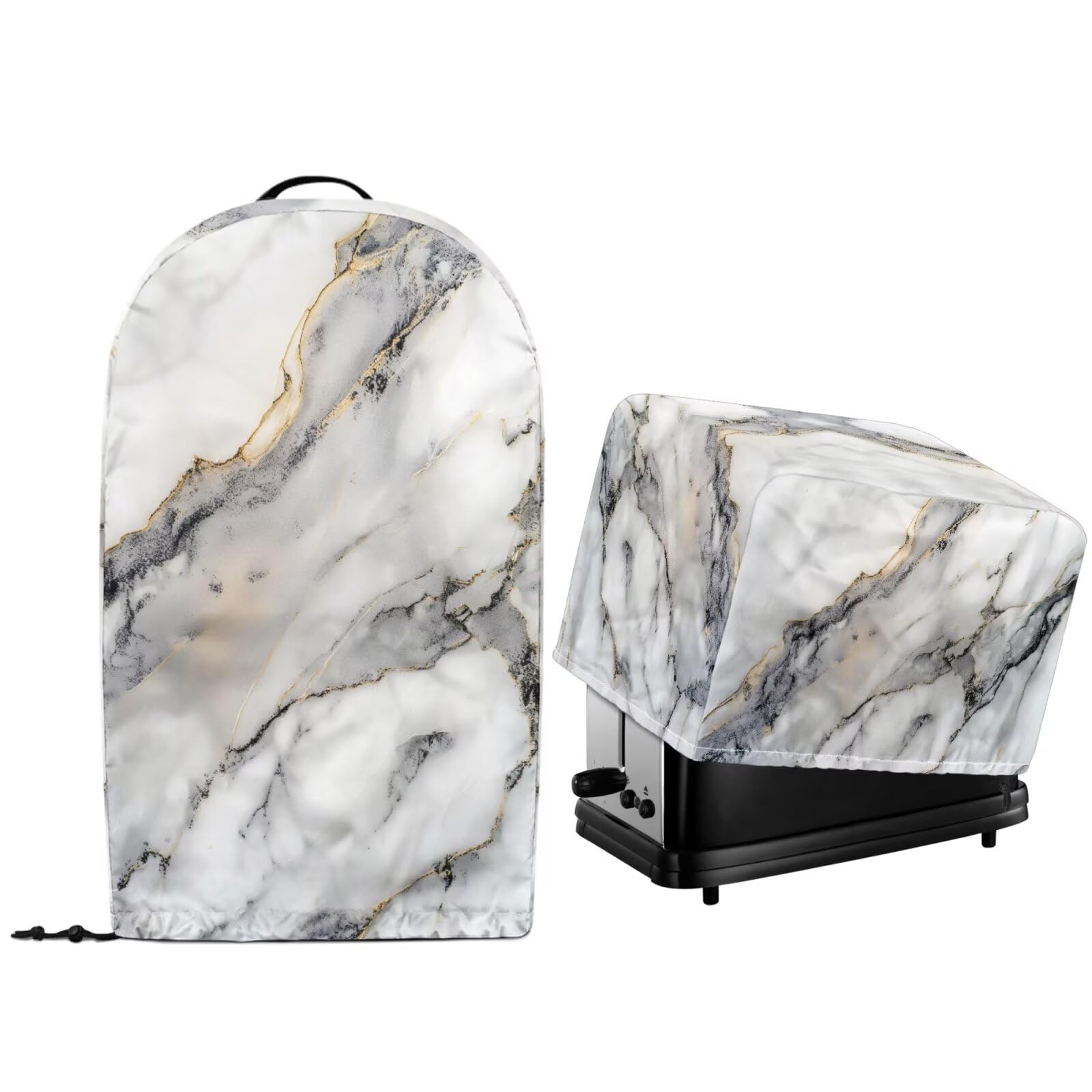 Grey Marble Print Kitchen Countertop Blender Stand Mixer Dust Cover with Drawstring Hem Quilted Toaster Bread Maker Oven Cover Kitchen Small Appliance Protector