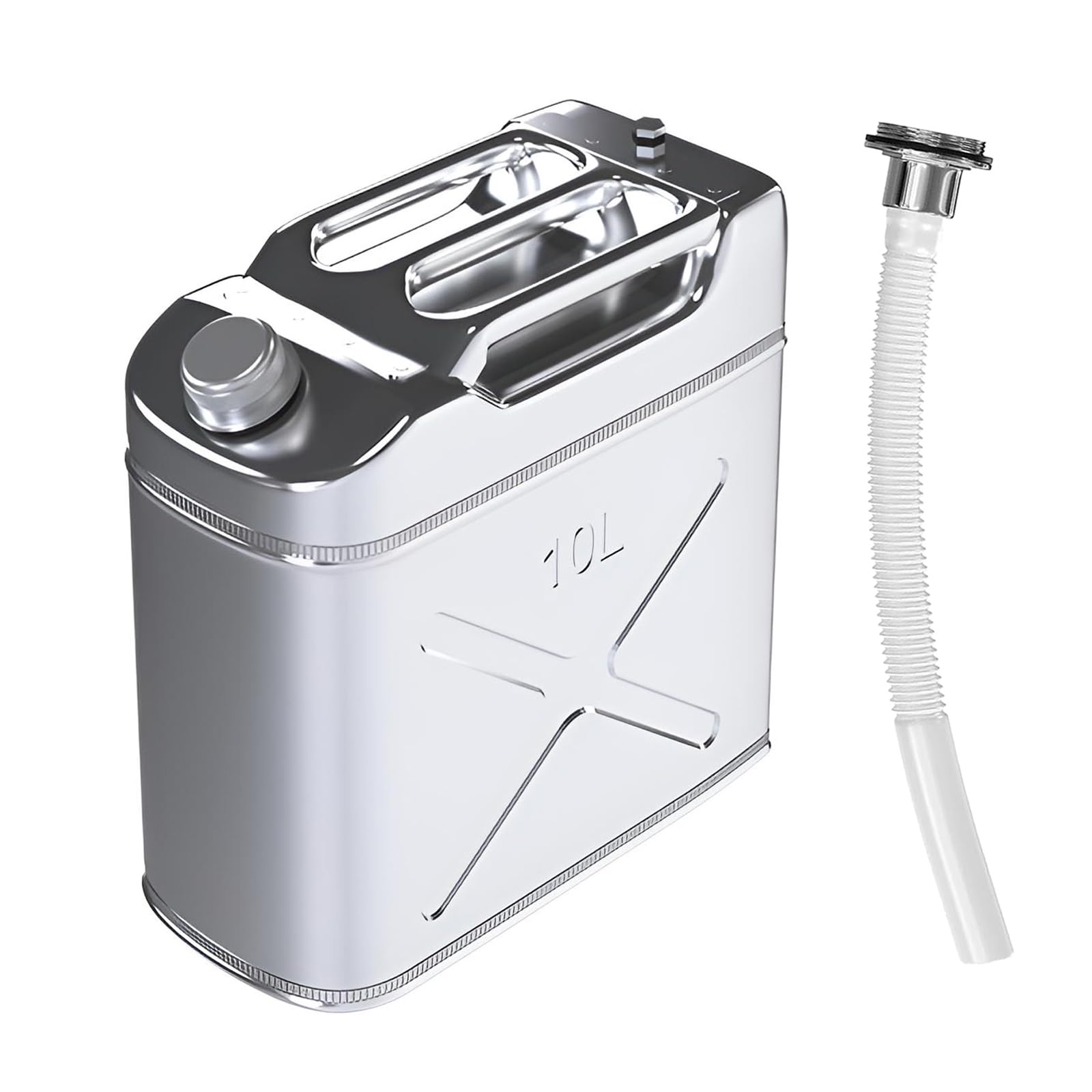 2.64 Gallon 304 Stainless Steel Water Container Storage Can，with Flexible Spout/Nozzle System Pressure Relief Valve Safety Configuration，Camping Emergency Storage,Home and Outdoor