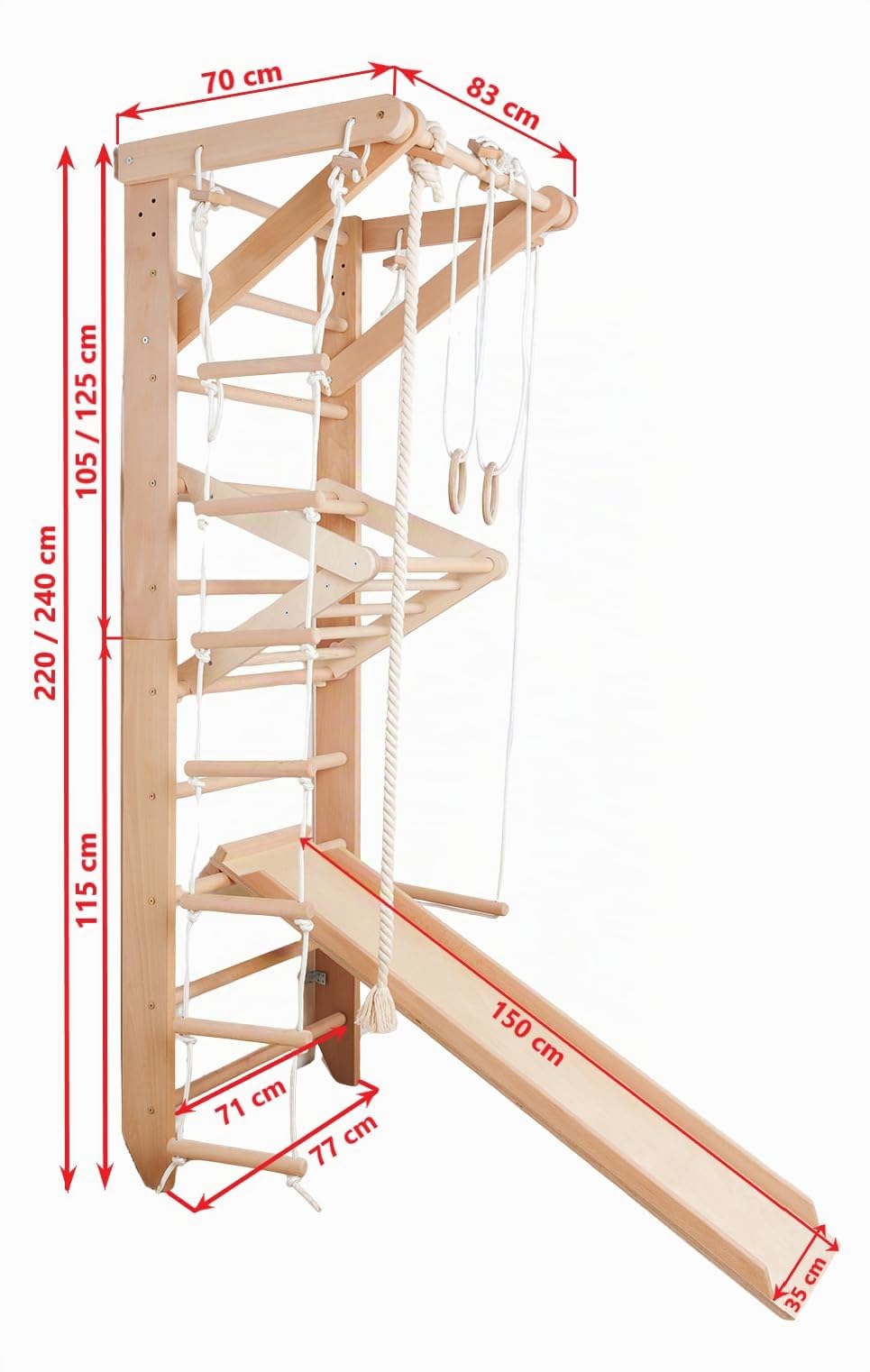 Sport & Spiel Sprossenwand Sport-5-220 Indoor Kletterwand & Turnwand, Klettergerüst aus massivem Buchenholz, Schwedische
