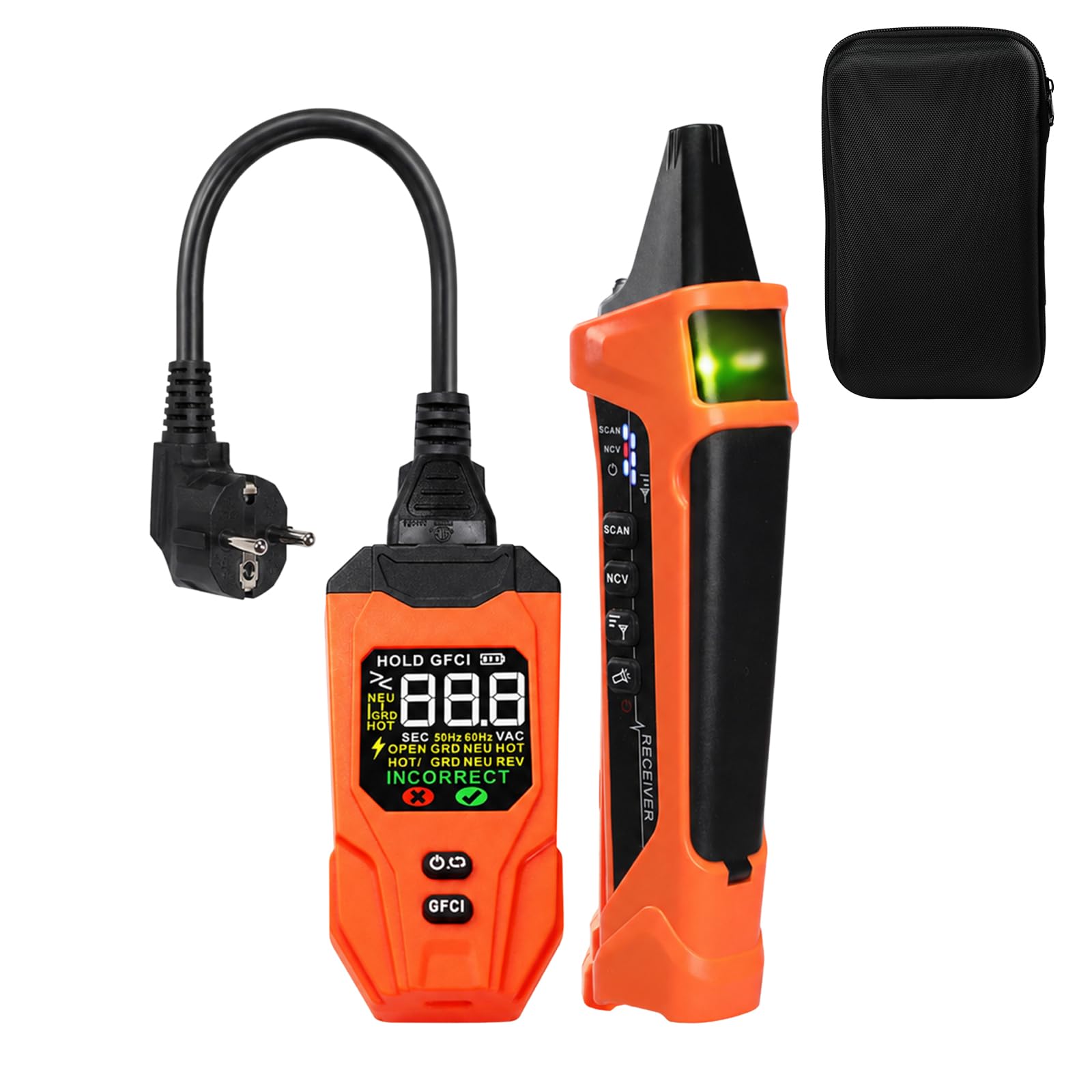 Leitungssucher mit großem LCD-Display, wiederaufladbarer Stromkreissucher mit GFCI-Steckdosentester, elektrischer Leitungssucher mit NCV-Test & Taschenlampe