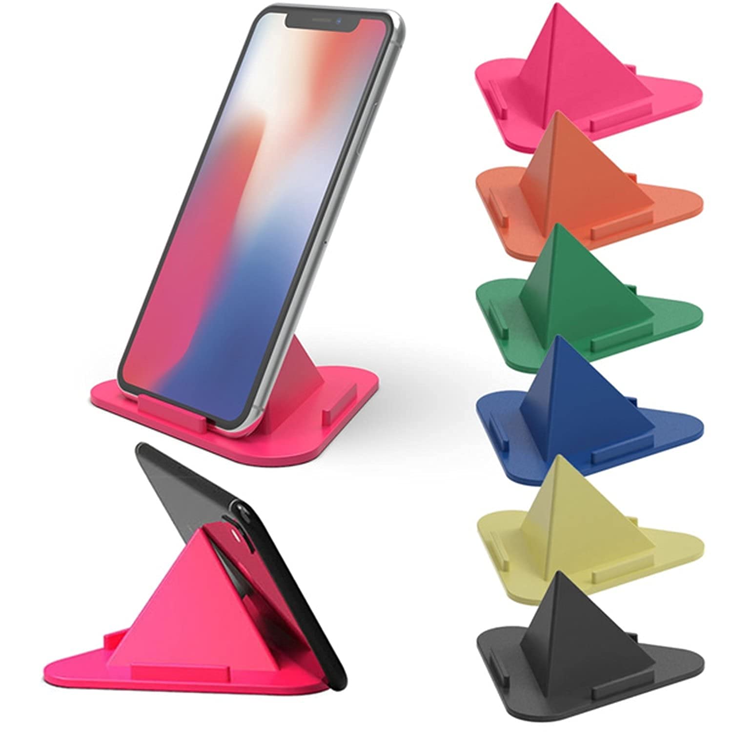 DEVCOMM Tabletop Mobile Mate Portable Three-Sided Triangle Desktop Stand Mobile Phone Pyramid Shape Holder Desktop Stand (Multicolor)