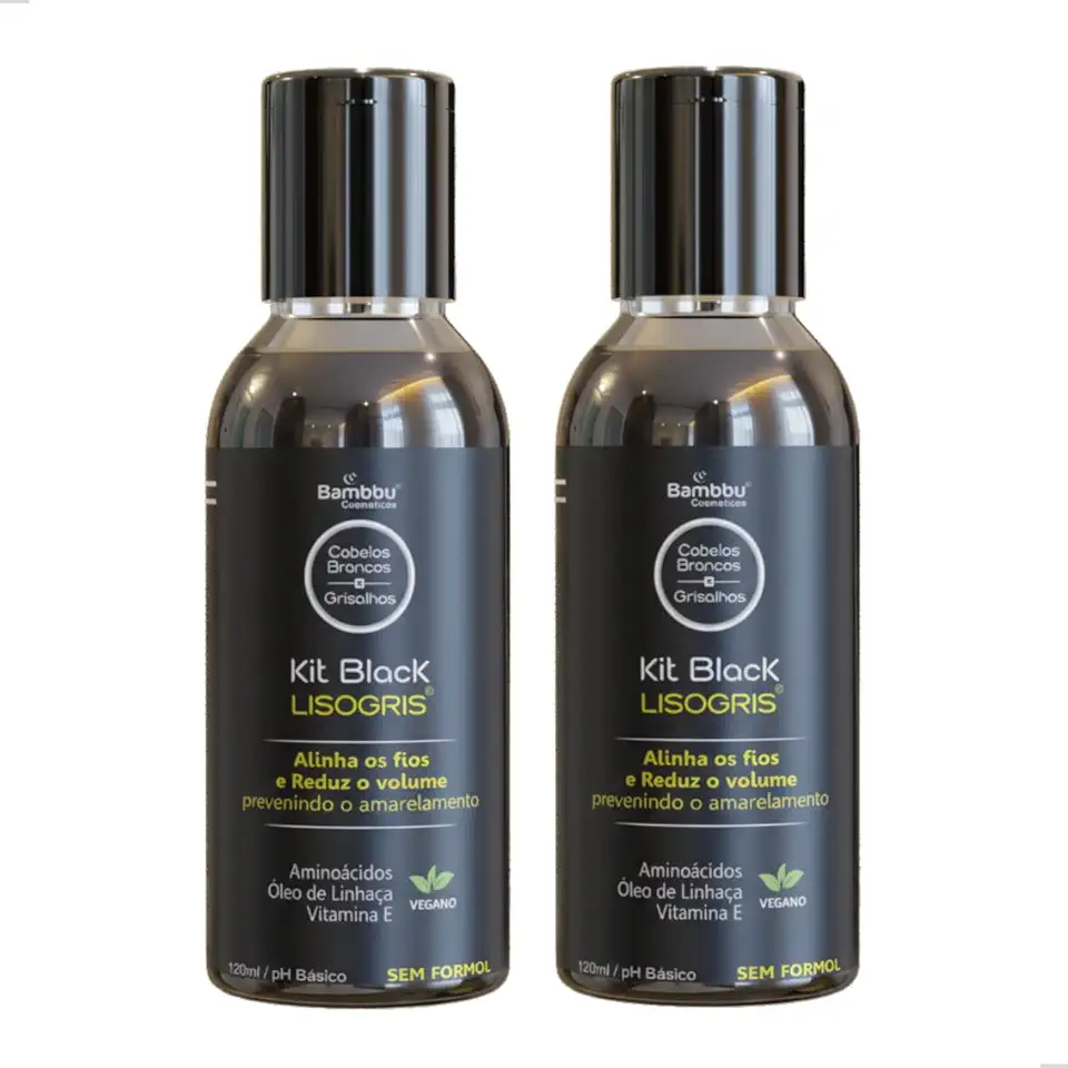 Kit Shampoo + Máscara Alisamento Alinhamento Orgânico Sem Formol Cabelos Brancos e Grisalhos Liso Ondulado Bambbu Cosméticos 120ml
