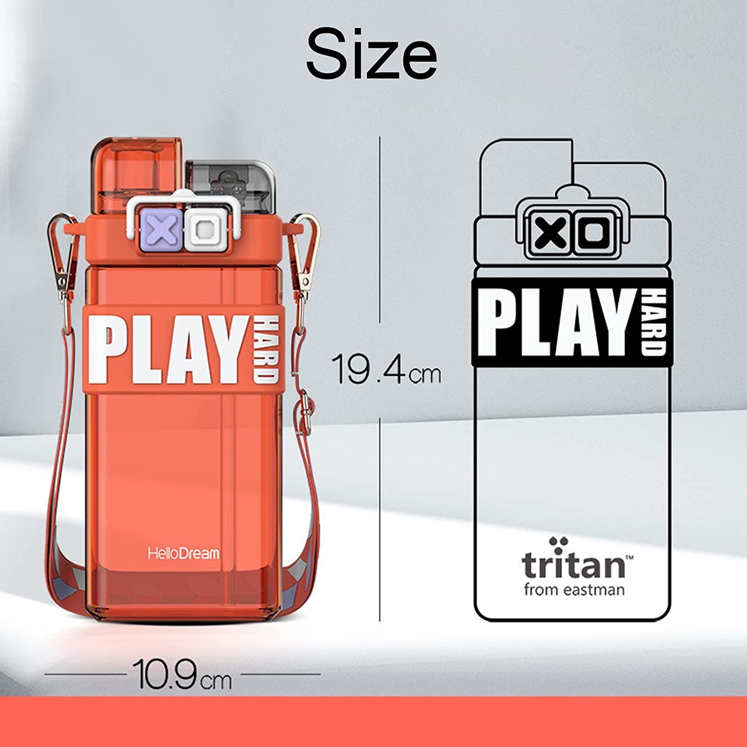 Bouteille d'eau en Plastique de Haute qualité de 18 oz, Bouteille d'eau Portable étanche avec Double Couvercle surélevé pour la Course, la Gym, l'extérieur et Le Camping