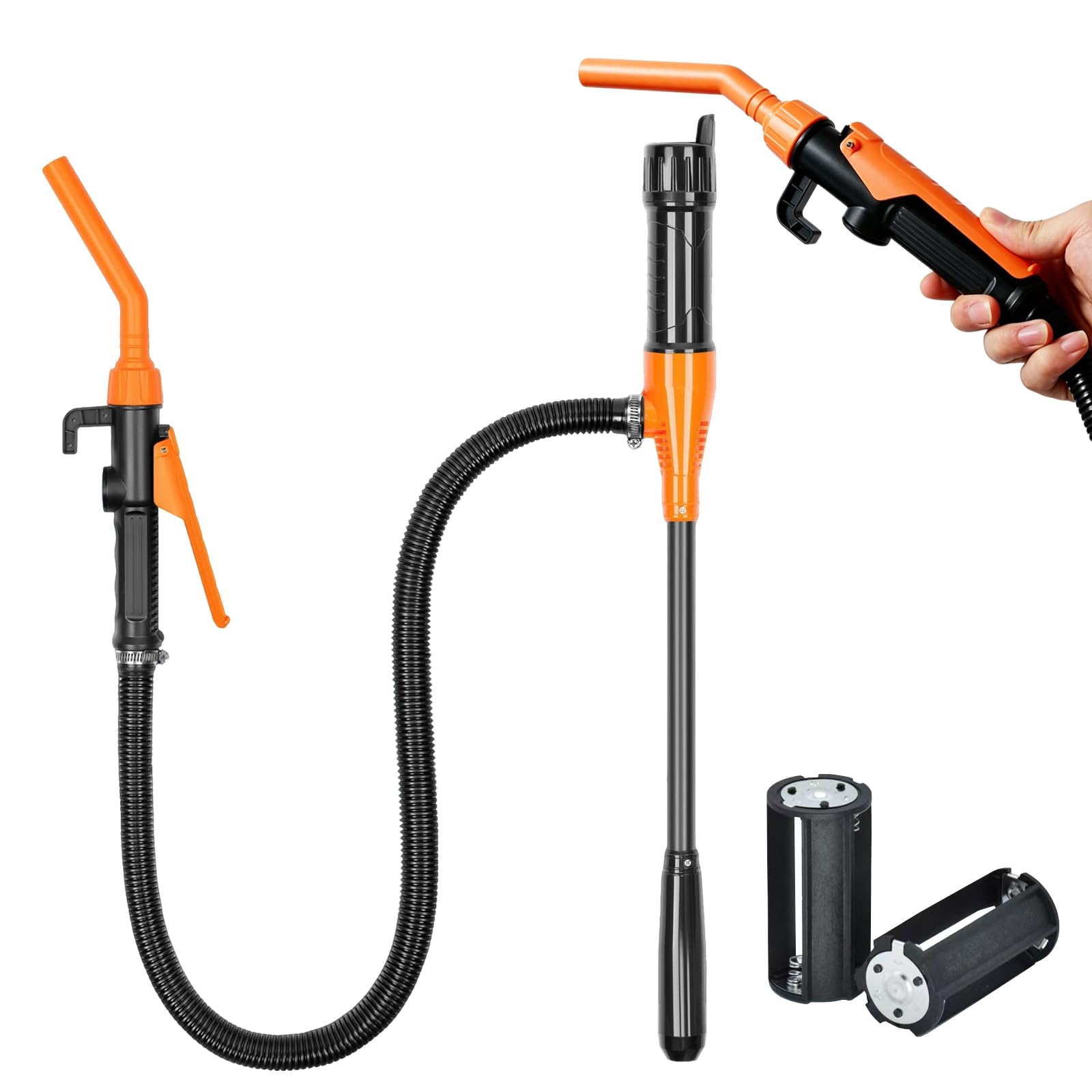 Pompe de transfert de carburant alimentée par batterie, Pompe à essence électrique, Pompe à huile électrique portable pour essence, diesel, eau, carburant (Orange)