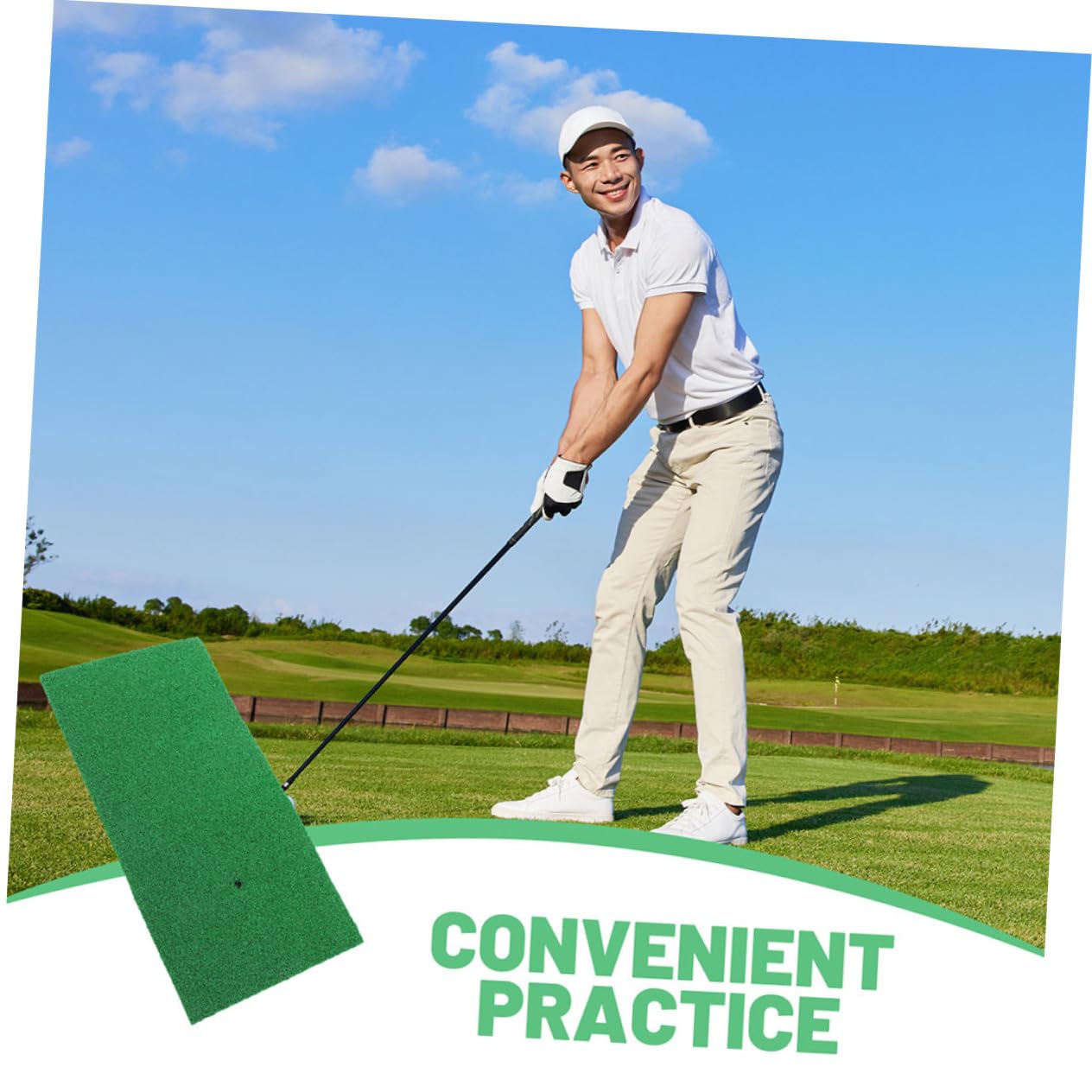 Kisangel 2pcs Golf Hitting Mat Golf Practice Swing Mat Grass Mat for Outdoor Indoor Training