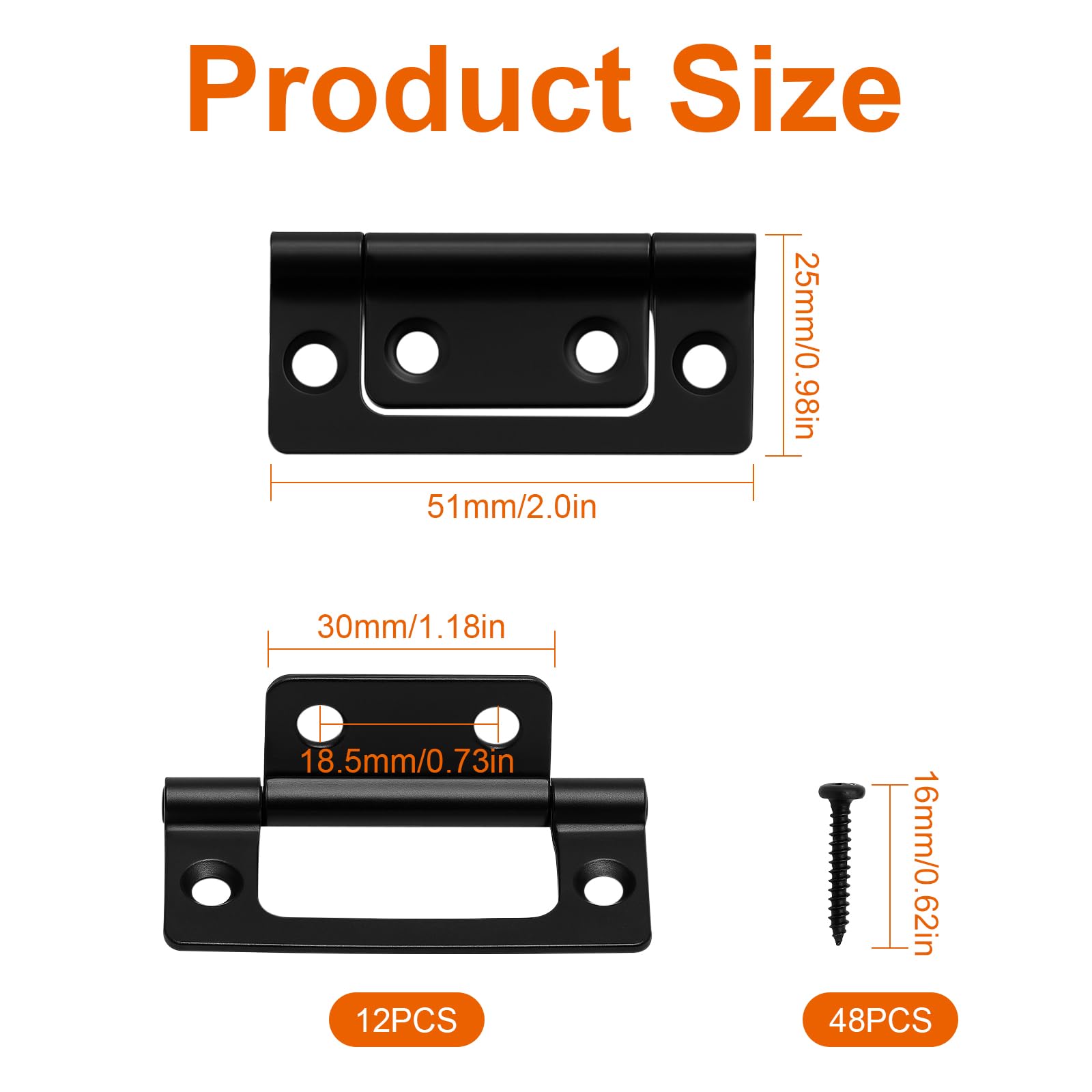 12 Pcs Flush Hinges Black 2 inch, No Mortise Hinges, Door Hinges Internal with Fixing Screws for Wooden Doors Windows, Boxes - Image 2