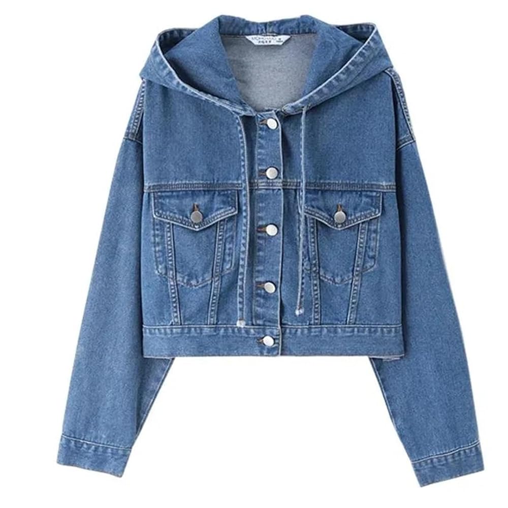 Amazon.com: Vsadsau Women Short Hooded Denim Jacket Coat