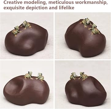 Magic Tea Pet Frog Which Can Spray Water, Zisha Kung Fu Frog Tea Set Ornament Accessories, Decoration for Tea Table Tearoom, for Tea Drinker (5.Brown Stone)